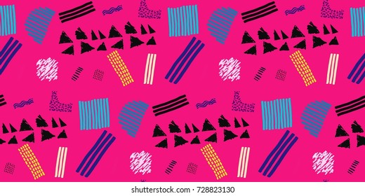 Memphis seamless  pattern in retro style. Doodle pattern hand-drawn pen, ink, chalk. 
