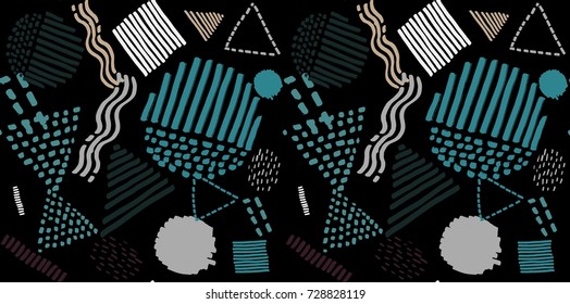 Memphis seamless  pattern in retro style. Doodle pattern hand-drawn pen, ink, chalk. 