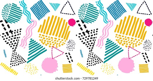Memphis seamless  pattern in retro style. Doodle pattern hand-drawn pen, ink, chalk. 