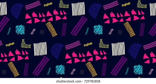 Memphis seamless  pattern in retro style. Doodle pattern hand-drawn pen, ink, chalk. 