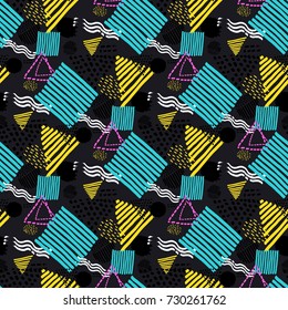 Memphis seamless  pattern in retro style. Doodle pattern hand-drawn pen, ink, chalk. 