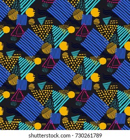 Memphis seamless  pattern in retro style. Doodle pattern hand-drawn pen, ink, chalk. 