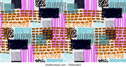 Memphis seamless  pattern in retro style. Doodle pattern hand-drawn pen, ink, chalk. 