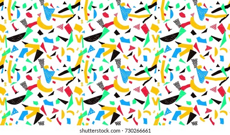 Memphis seamless pattern in retro style. Doodle pattern hand-drawn pen, ink, chalk. Wallpapers scattered cutting elements.