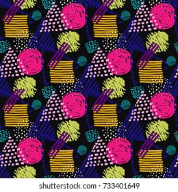 Memphis seamless  pattern in retro style. Doodle pattern hand-drawn pen, ink, chalk. 