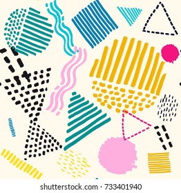 Memphis seamless  pattern in retro style. Doodle pattern hand-drawn pen, ink, chalk. 