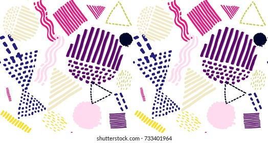 Memphis seamless  pattern in retro style. Doodle pattern hand-drawn pen, ink, chalk. 