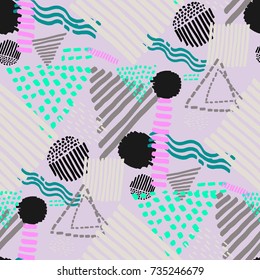 Memphis seamless  pattern in retro style. Doodle pattern hand-drawn pen, ink, chalk. 