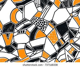 Memphis seamless pattern in retro style. Doodle pattern hand-drawn pen, ink, chalk. Wallpapers scattered cutting elements.