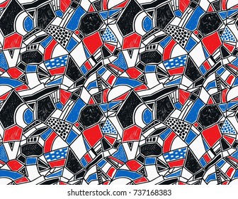 Memphis seamless pattern in retro style. Doodle pattern hand-drawn pen, ink, chalk. Wallpapers scattered cutting elements.