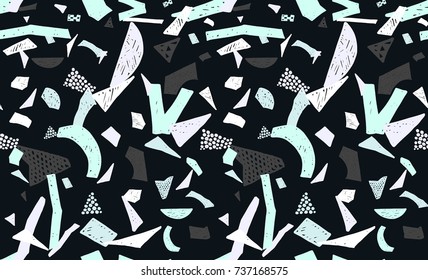 Memphis seamless pattern in retro style. Doodle pattern hand-drawn pen, ink, chalk. Wallpapers scattered cutting elements.