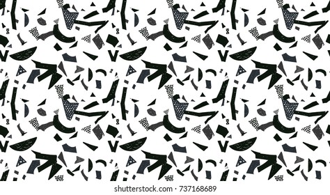 Memphis seamless pattern in retro style. Doodle pattern hand-drawn pen, ink, chalk. Wallpapers scattered cutting elements.