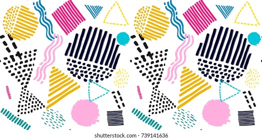 Memphis seamless  pattern in retro style. Doodle pattern hand-drawn pen, ink, chalk. 