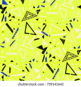 Memphis seamless pattern in retro style. Doodle pattern hand-drawn pen, ink, chalk. Wallpapers scattered cutting elements.