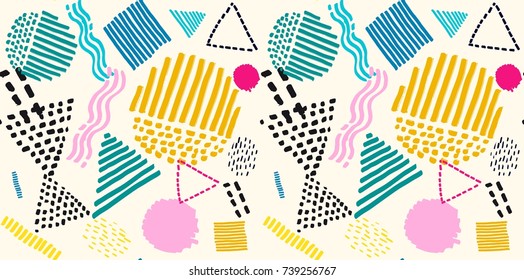Memphis seamless  pattern in retro style. Doodle pattern hand-drawn pen, ink, chalk. 