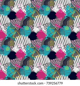 Memphis seamless  pattern in retro style. Doodle pattern hand-drawn pen, ink, chalk. 