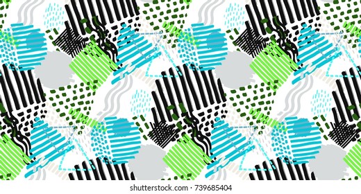 Memphis seamless  pattern in retro style. Doodle pattern hand-drawn pen, ink, chalk. 