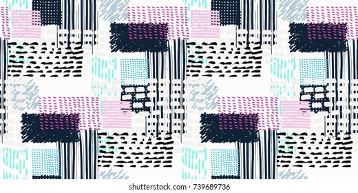 Memphis seamless  pattern in retro style. Doodle pattern hand-drawn pen, ink, chalk. 