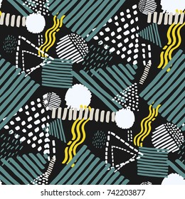Memphis seamless  pattern in retro style. Doodle pattern hand-drawn pen, ink, chalk. 