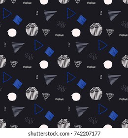 Memphis seamless  pattern in retro style. Doodle pattern hand-drawn pen, ink, chalk. 