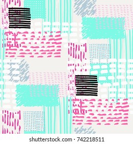 Memphis seamless  pattern in retro style. Doodle pattern hand-drawn pen, ink, chalk. 