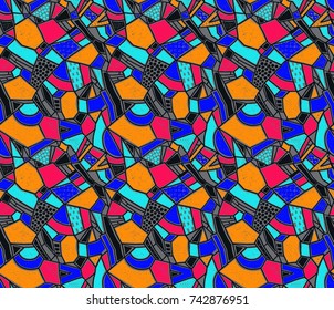 Memphis seamless pattern in retro style. Doodle pattern hand-drawn pen, ink, chalk. Wallpapers scattered cutting elements.