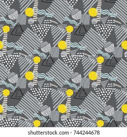 Memphis seamless  pattern in retro style. Doodle pattern hand-drawn pen, ink, chalk. 