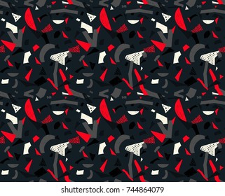 Memphis seamless pattern in retro style. Doodle pattern hand-drawn pen, ink, chalk. Wallpapers scattered cutting elements.