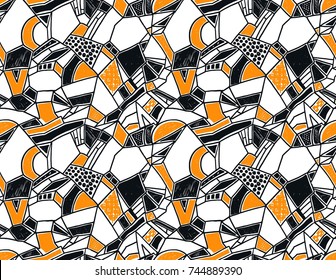 Memphis seamless pattern in retro style. Doodle pattern hand-drawn pen, ink, chalk. Wallpapers scattered cutting elements.