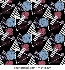 Memphis seamless  pattern in retro style. Doodle pattern hand-drawn pen, ink, chalk. Ethnic, folk, tribal.