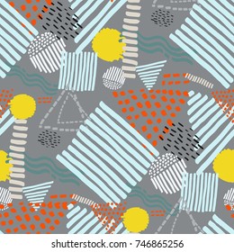 Memphis seamless  pattern in retro style. Doodle pattern hand-drawn pen, ink, chalk. 
