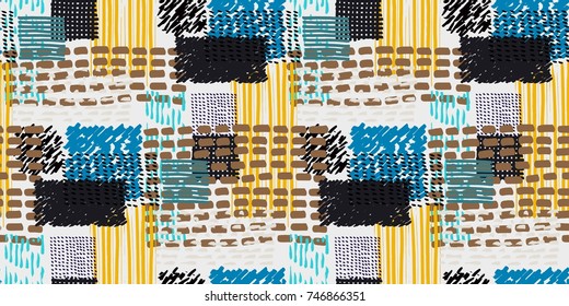 Memphis seamless  pattern in retro style. Doodle pattern hand-drawn pen, ink, chalk. 