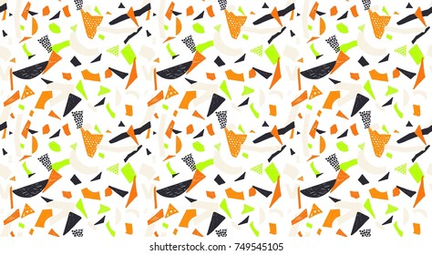 Memphis seamless pattern in retro style. Doodle pattern hand-drawn pen, ink, chalk. Wallpapers scattered cutting elements.