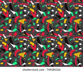 Memphis seamless pattern in retro style. Doodle pattern hand-drawn pen, ink, chalk. Wallpapers scattered cutting elements.