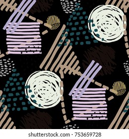 Memphis seamless  pattern in retro style. Doodle pattern hand-drawn pen, ink, chalk. 