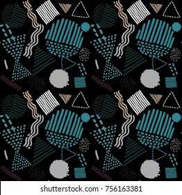 Memphis seamless  pattern in retro style. Doodle pattern hand-drawn pen, ink, chalk. 