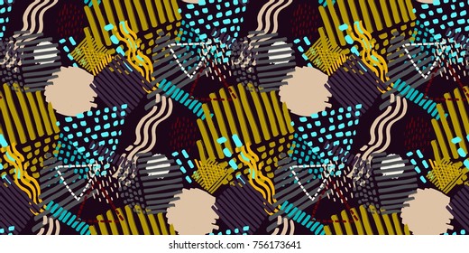 Memphis seamless  pattern in retro style. Doodle pattern hand-drawn pen, ink, chalk. 