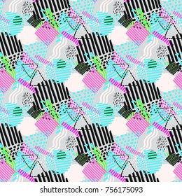 Memphis seamless  pattern in retro style. Doodle pattern hand-drawn pen, ink, chalk. 