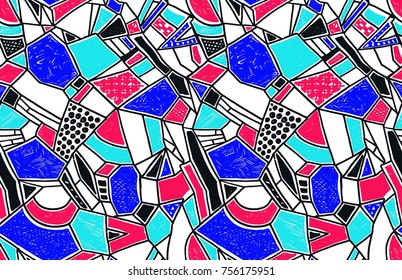Memphis seamless pattern in retro style. Doodle pattern hand-drawn pen, ink, chalk. Wallpapers scattered cutting elements.