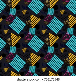 Memphis seamless  pattern in retro style. Doodle pattern hand-drawn pen, ink, chalk. 