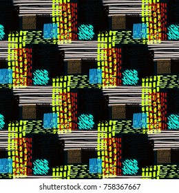 Memphis seamless  pattern in retro style. Doodle pattern hand-drawn pen, ink, chalk.  Fabric patchwork.