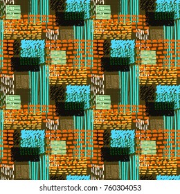 Memphis seamless  pattern in retro style. Doodle pattern hand-drawn pen, ink, chalk.  Fabric patchwork.