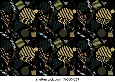 Memphis seamless  pattern in retro style. Doodle pattern hand-drawn pen, ink, chalk. 
