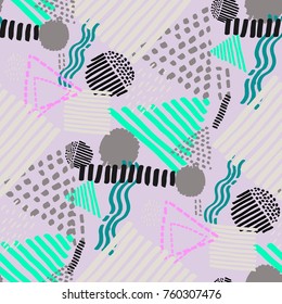Memphis seamless  pattern in retro style. Doodle pattern hand-drawn pen, ink, chalk. 