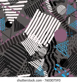 Memphis seamless  pattern in retro style. Doodle pattern hand-drawn pen, ink, chalk. 