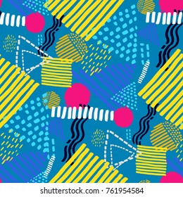 Memphis seamless  pattern in retro style. Doodle pattern hand-drawn pen, ink, chalk. 