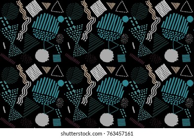 Memphis seamless  pattern in retro style. Doodle pattern hand-drawn pen, ink, chalk. 
