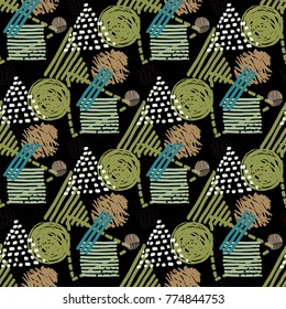 Memphis seamless  pattern in retro style. Doodle pattern hand-drawn pen, ink, chalk. 