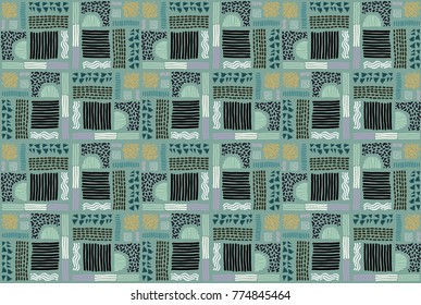 Memphis seamless  pattern in retro style. Doodle pattern hand-drawn pen, ink, chalk. Ethnic, folk, tribal.