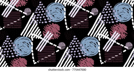 Memphis seamless pattern in retro style. Doodle pattern hand-drawn pen, ink, chalk.